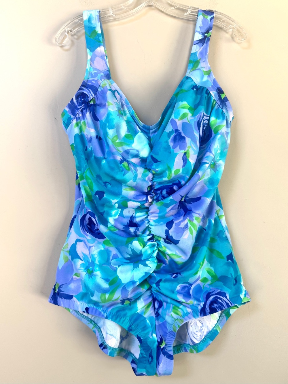 Vintage Maxine of Hollywood ruched watercolor floral one-piece swimsuit sz 20